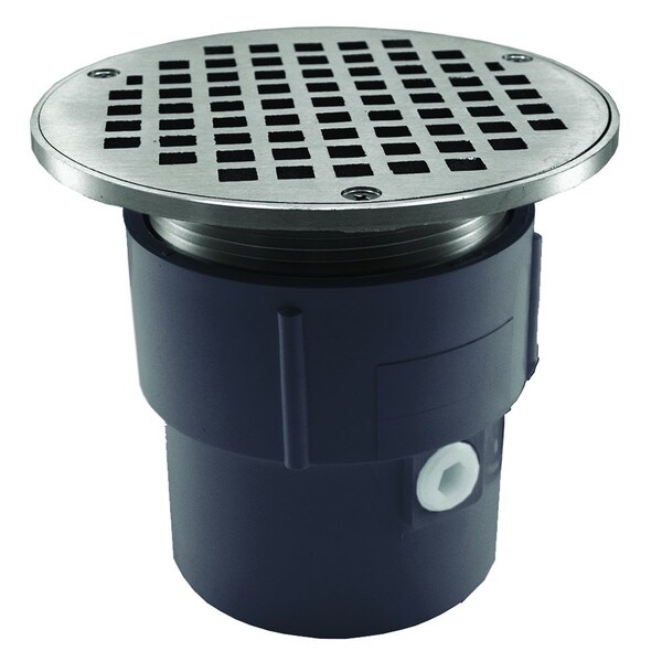Jones Stephens 3in. x 4in. PVC Pipe Fit Drain Base with 3-1/2in. Metal Spud and 6in. Chrome Plated Strainer D53028 - main